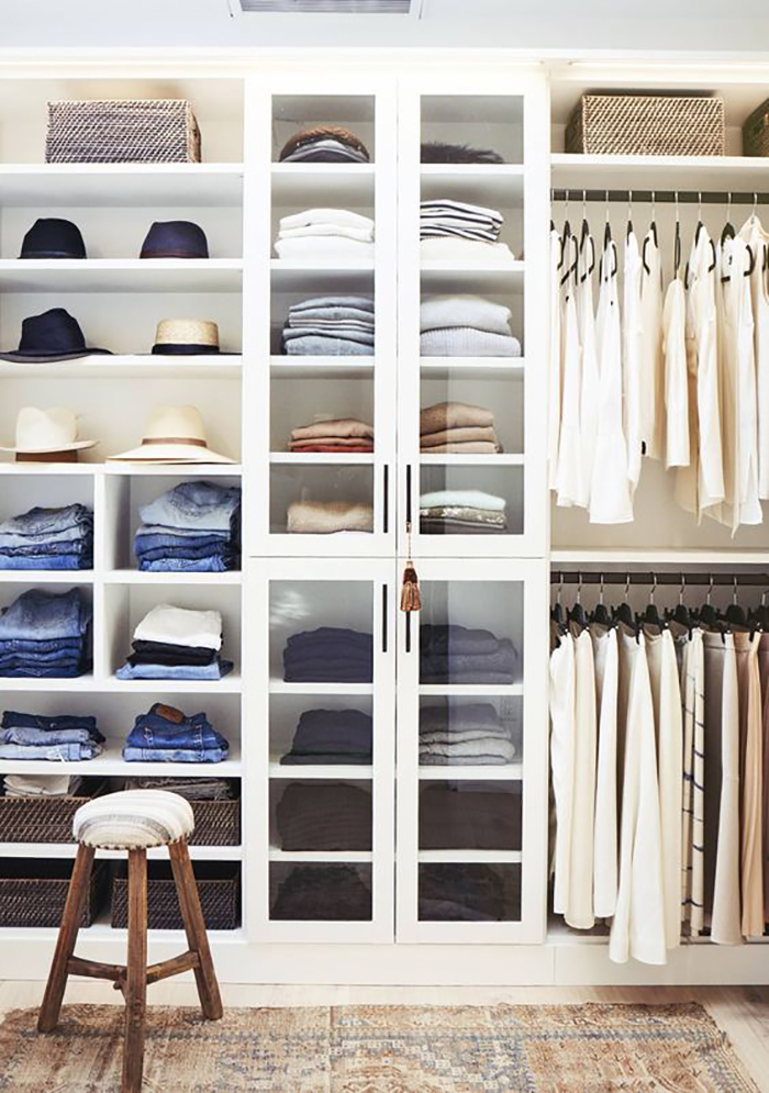 how to declutter your space: perfectly organized and color coded closet