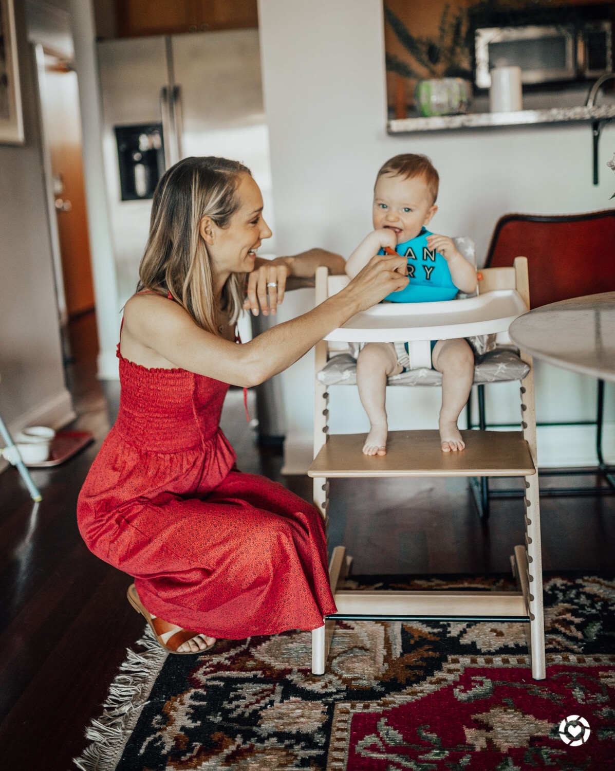 Red Dress | High Chair | Burp Cloth - The Fox & She