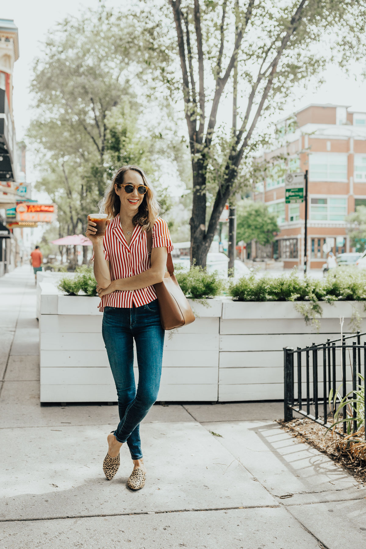 stripe shirt and jeans