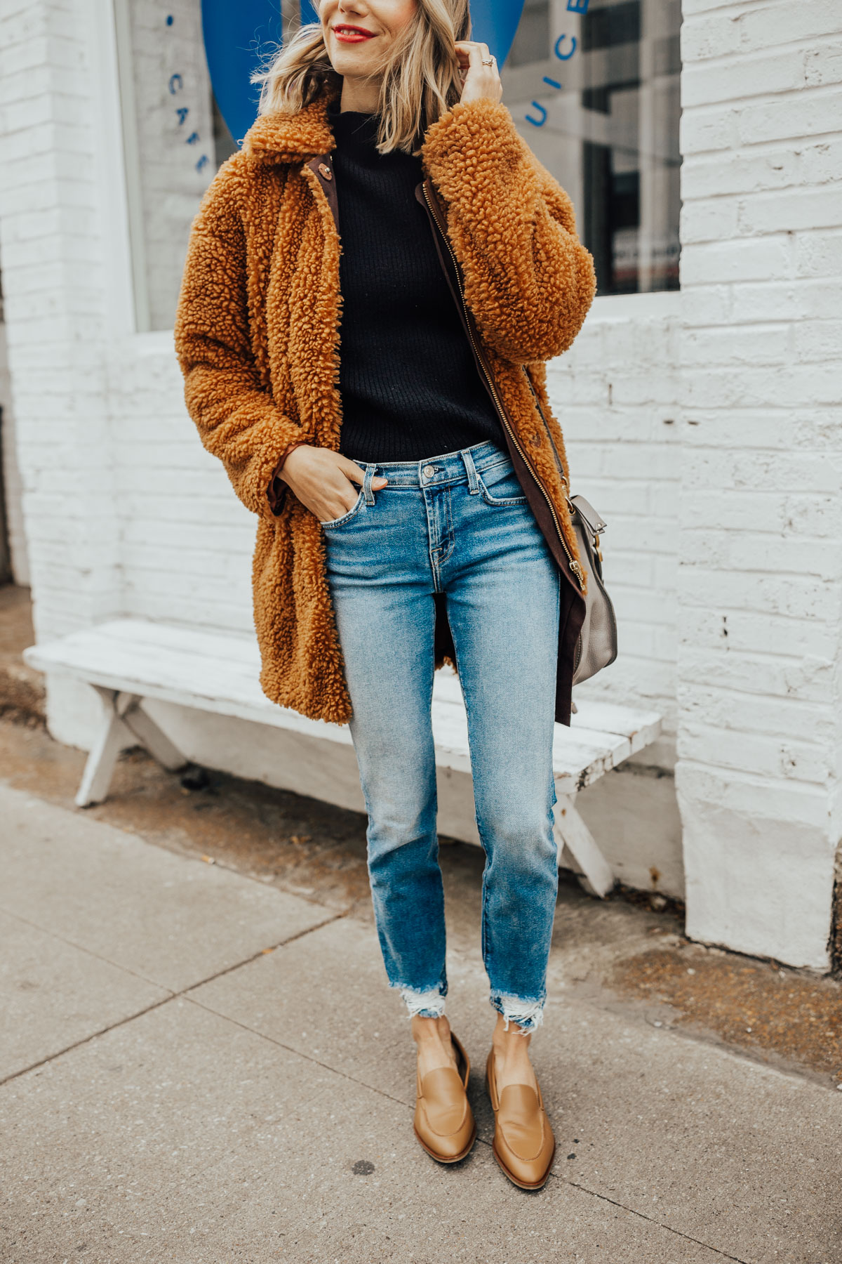 casual teddy coat outfit