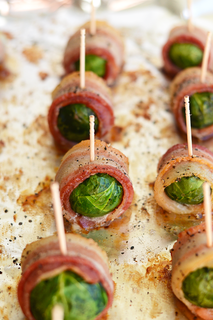 Simple Bacon-Wrapped Brussel Sprouts | 15 healthy thanksgiving recipes