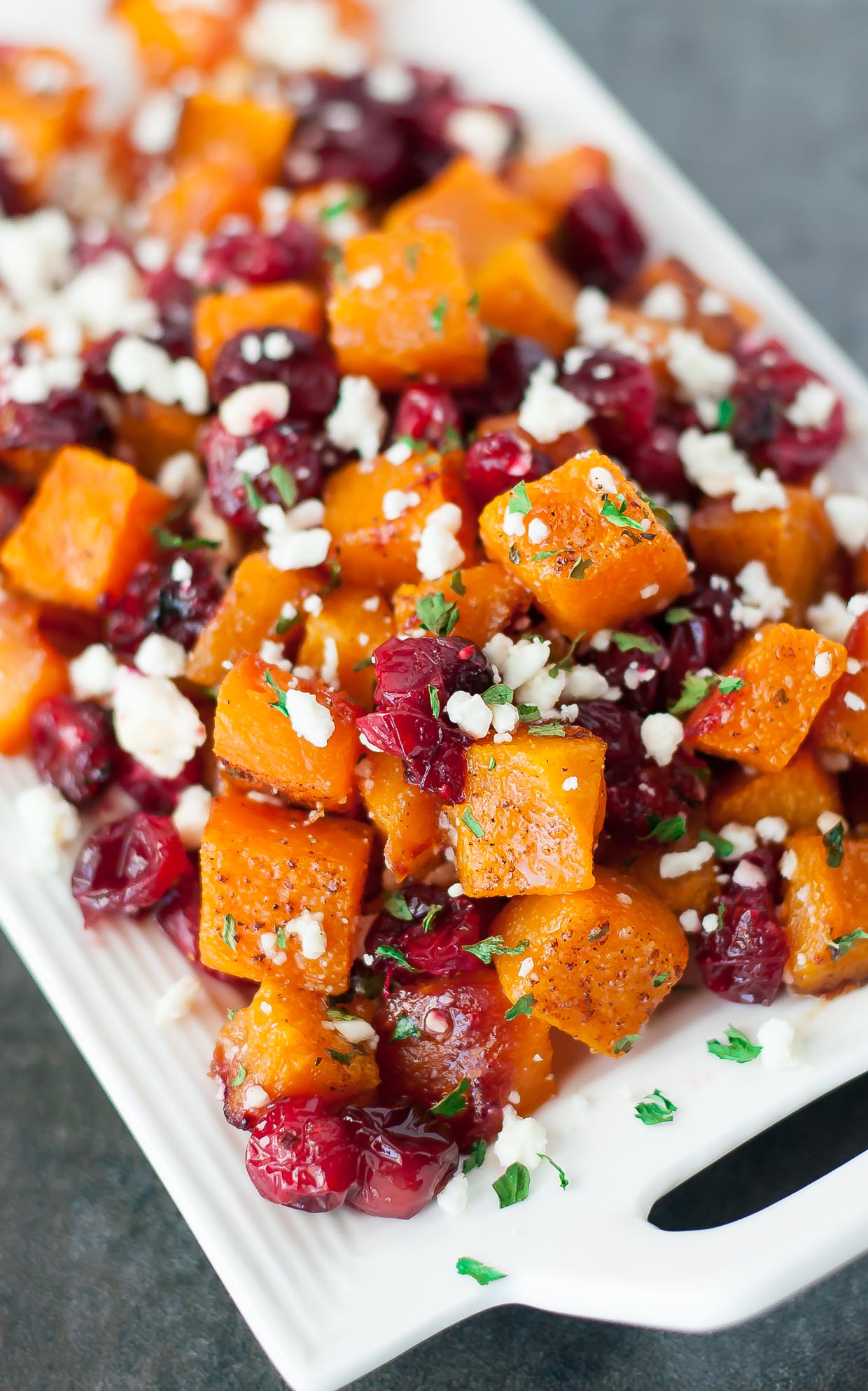 Honey Roasted Butternut Squash with Cranberries and Feta | 15 healthy thanksgiving recipes