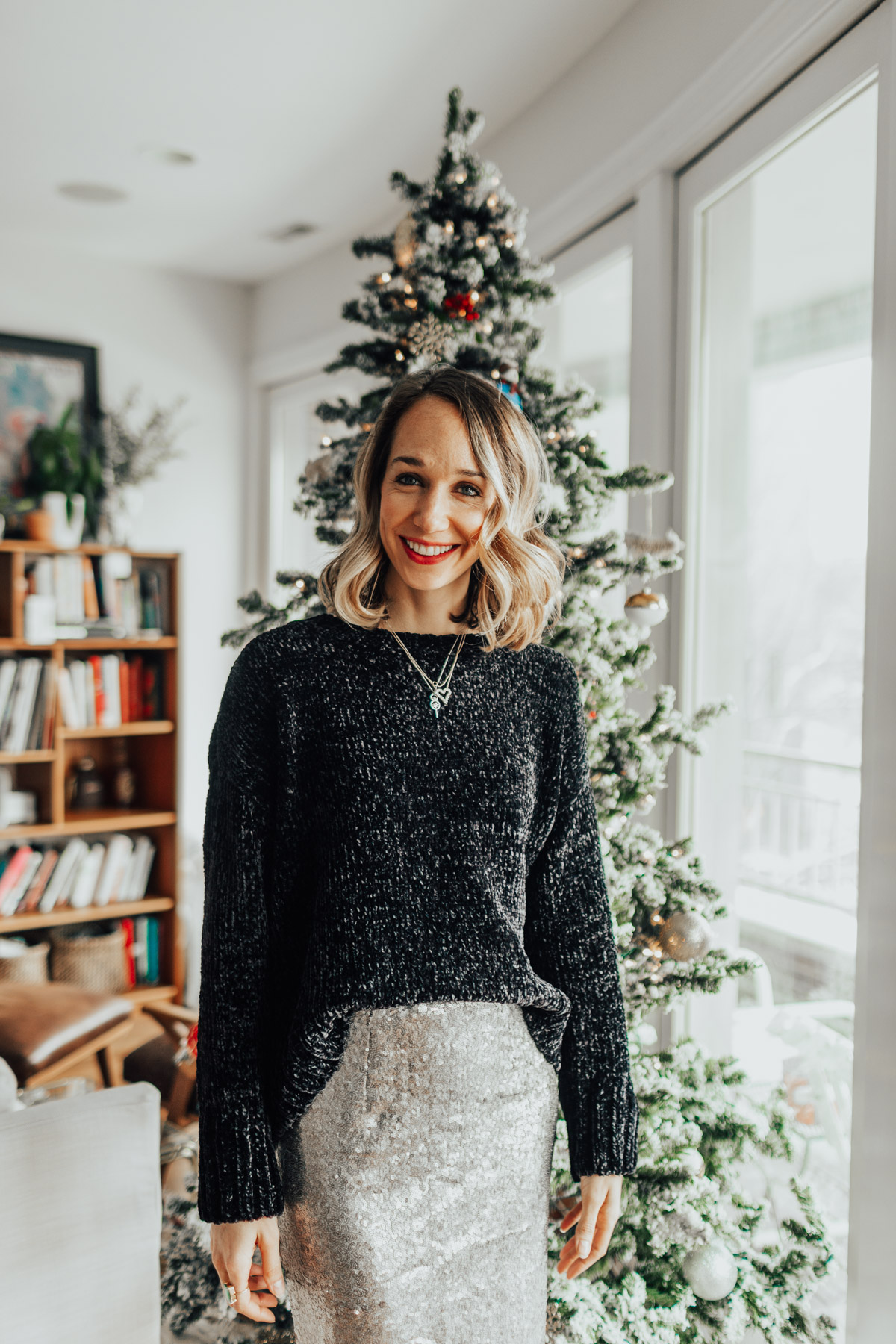 chenille sweater outfit for the holidays