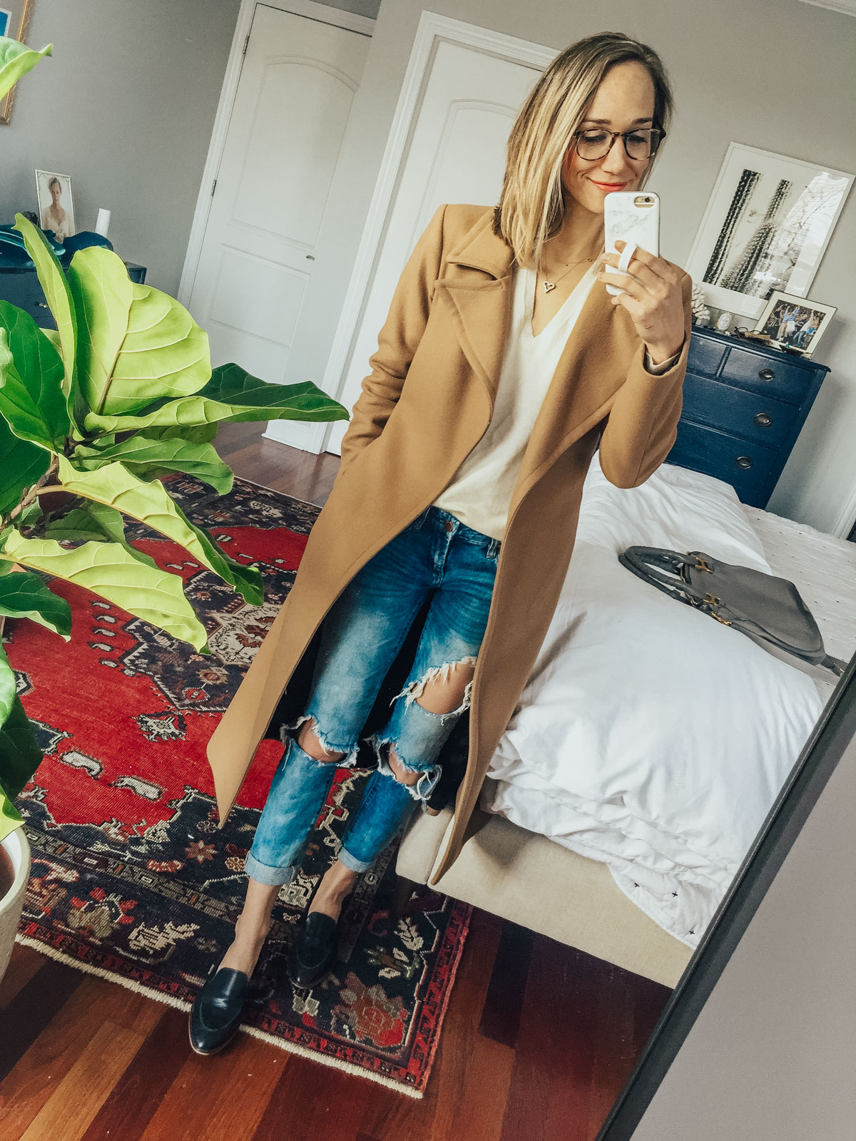 camel coat outfit