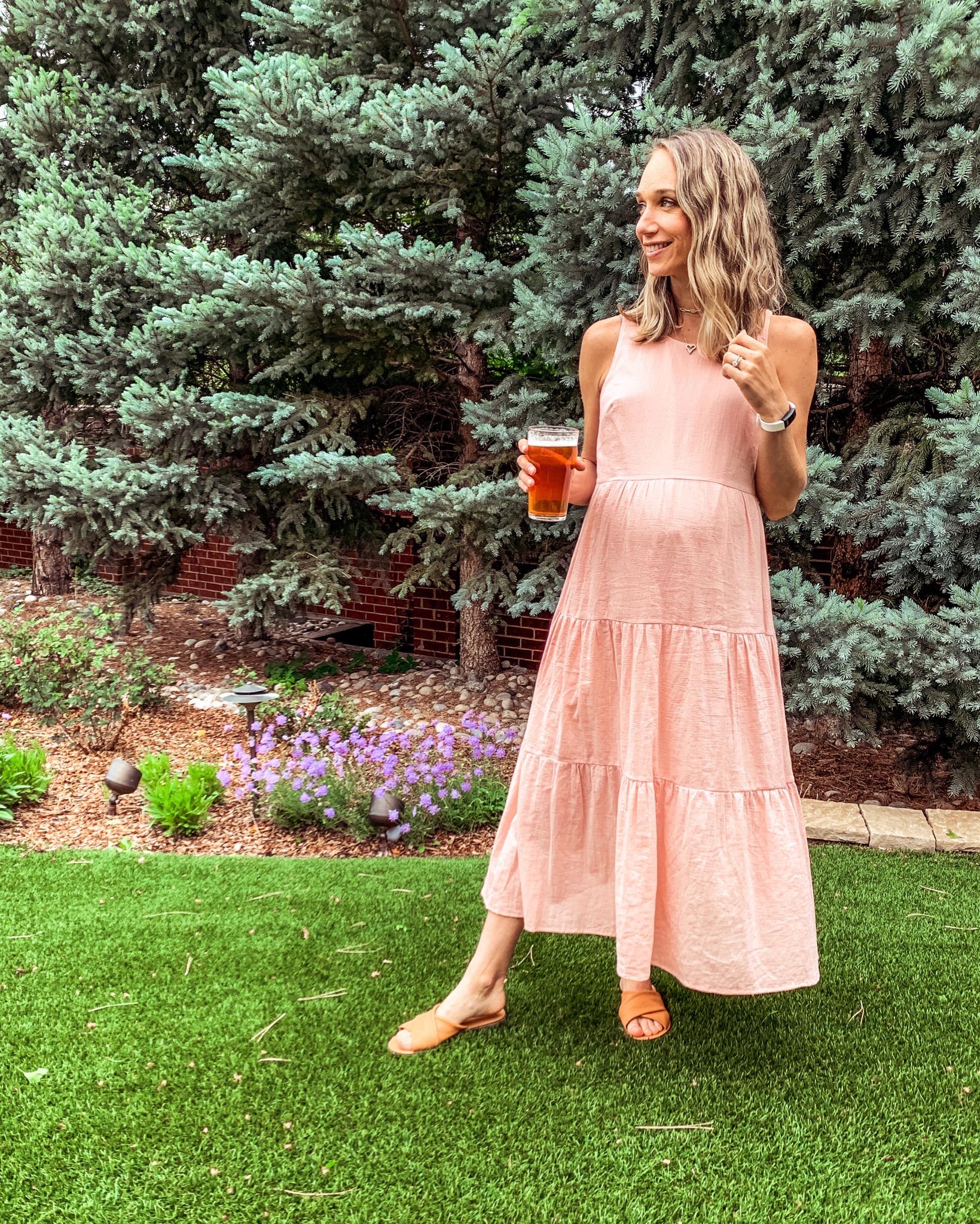 Dress, under $30 | Crossover Sandals | Chain Necklace | FitBit