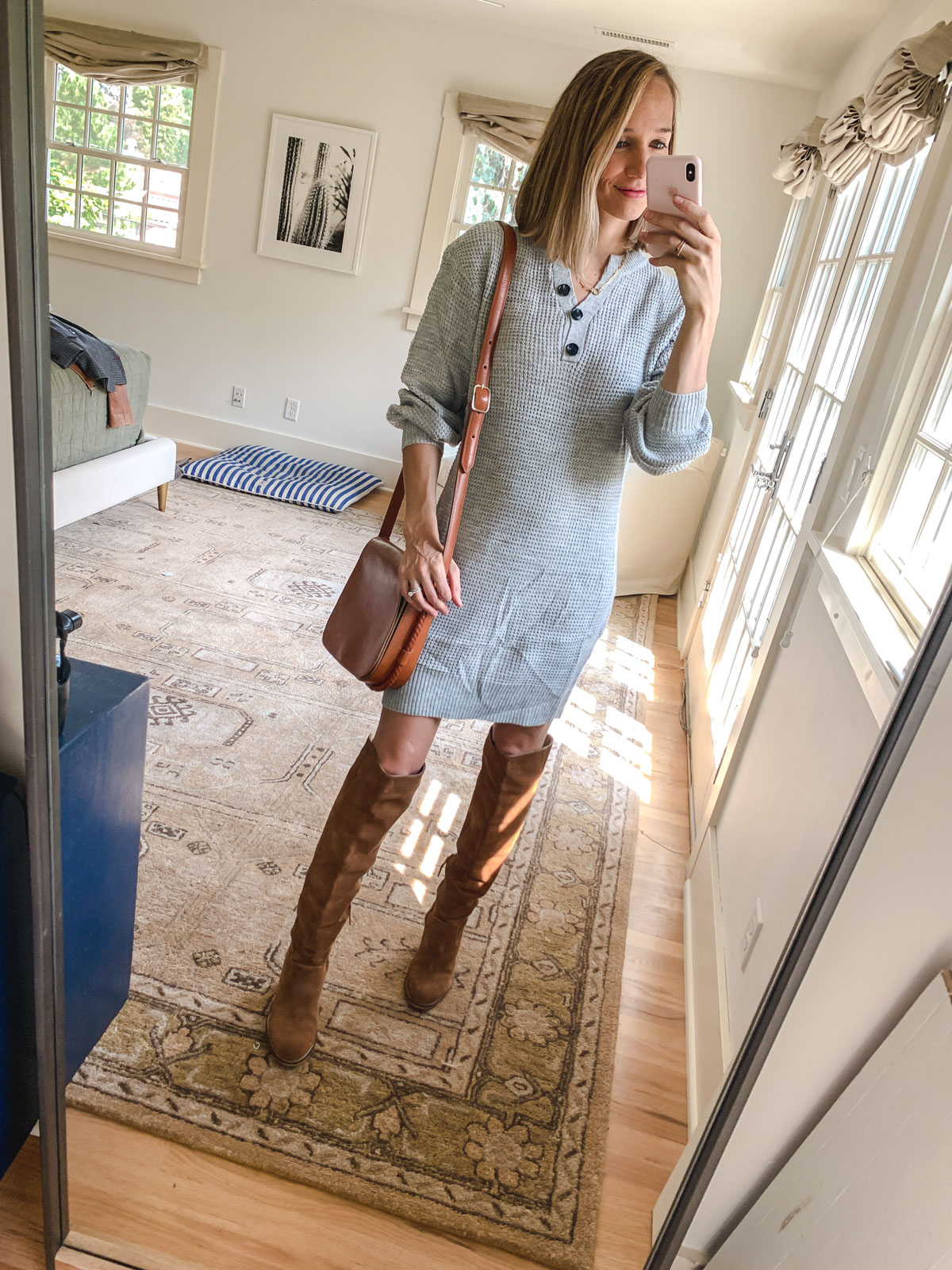 long sleeve grey sweater dress