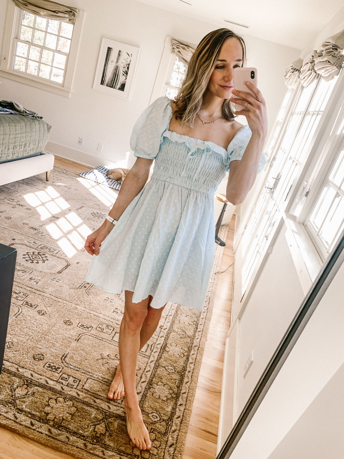 smocked puff sleeve short dress smocked puff sleeve short dress