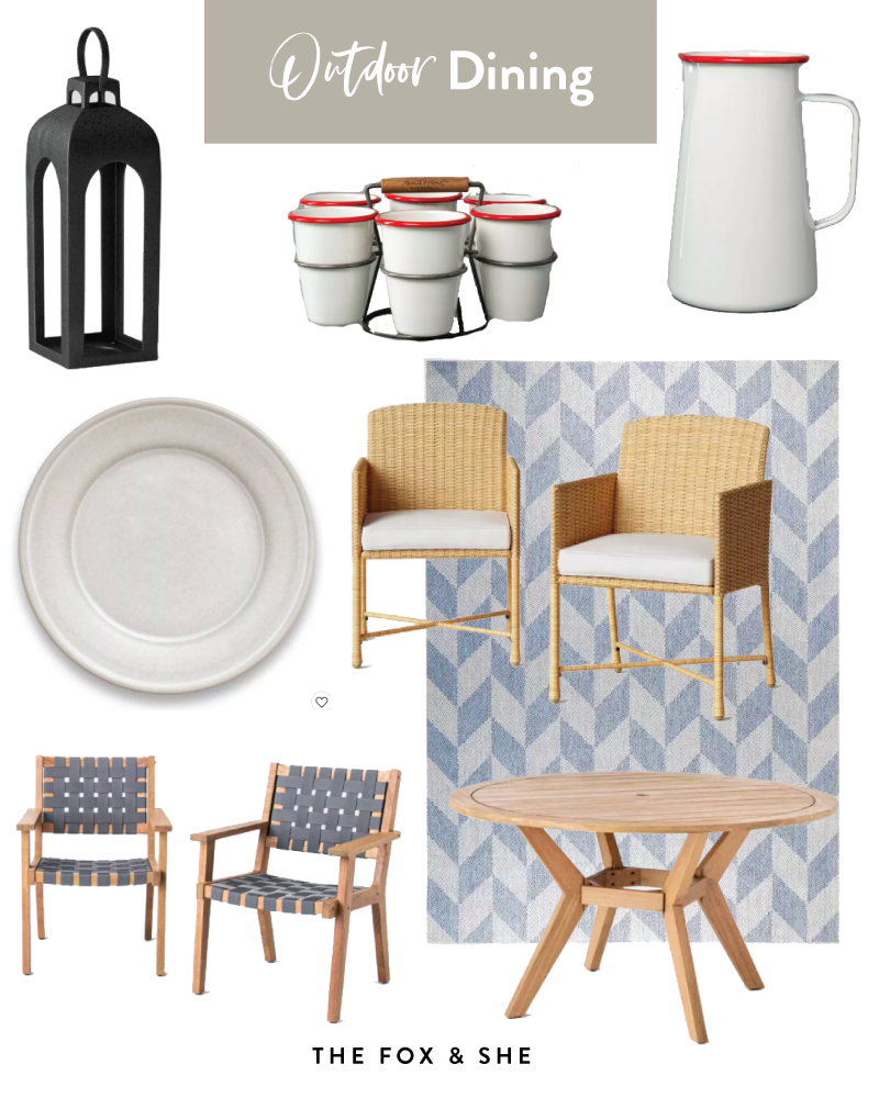 collage of dining furniture from fox and she on how Decorate Your Outdoor Space