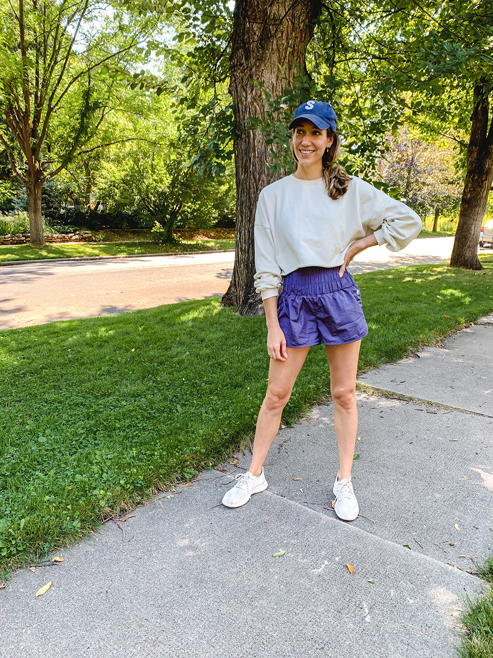 woman wearing her allbirds runners Favorite Walking Shoes, shorts, and sweater