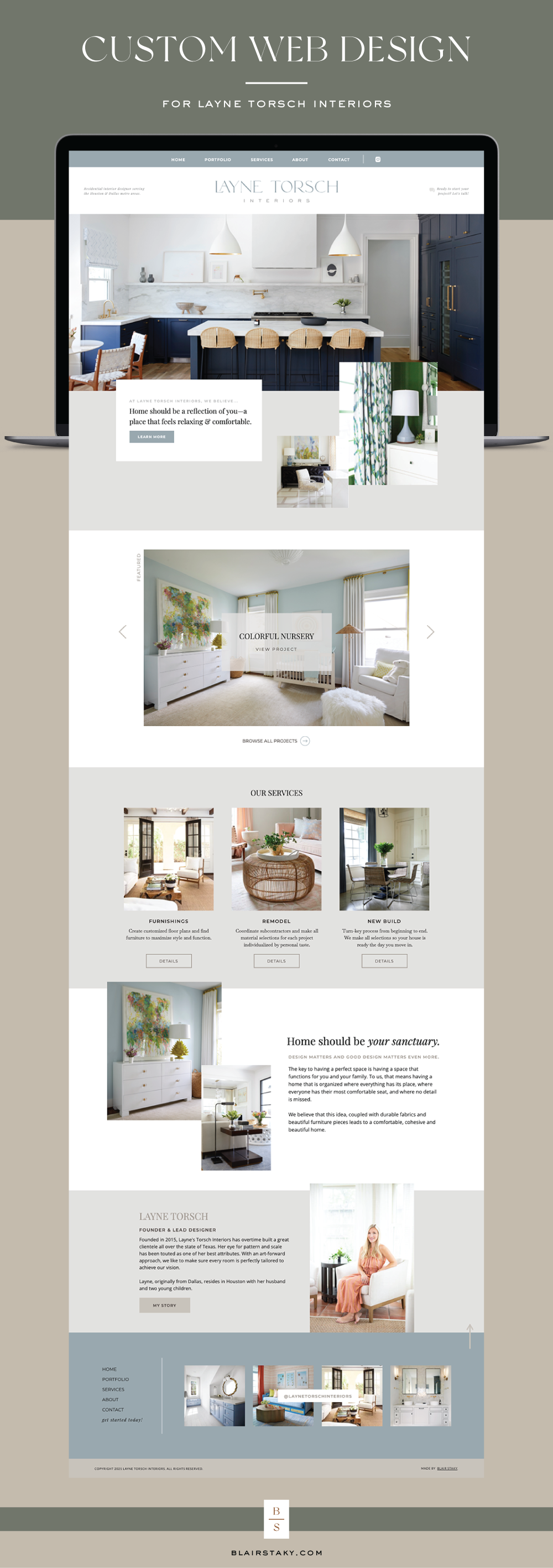 Custom website design for Layne Torsch Interiors, interior design firm in Houston | TheFoxandShe.com