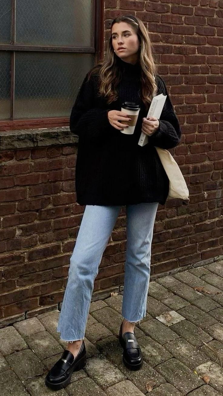 oversized sweater and loafer outfit