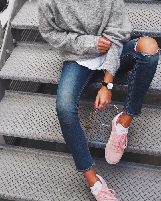 how to style pink sneakers
