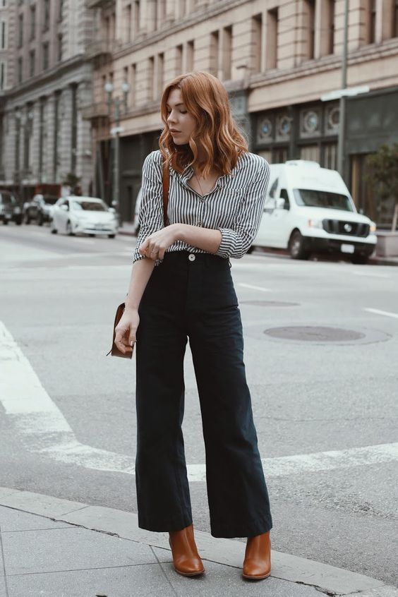 wide leg pants with ankle boots
