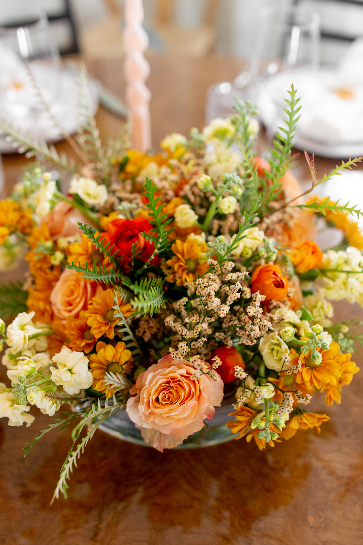 low floral arrangement for fall