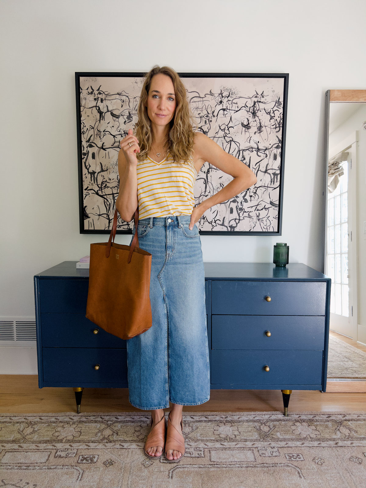 Dark blue denim skirt outfits hotsell