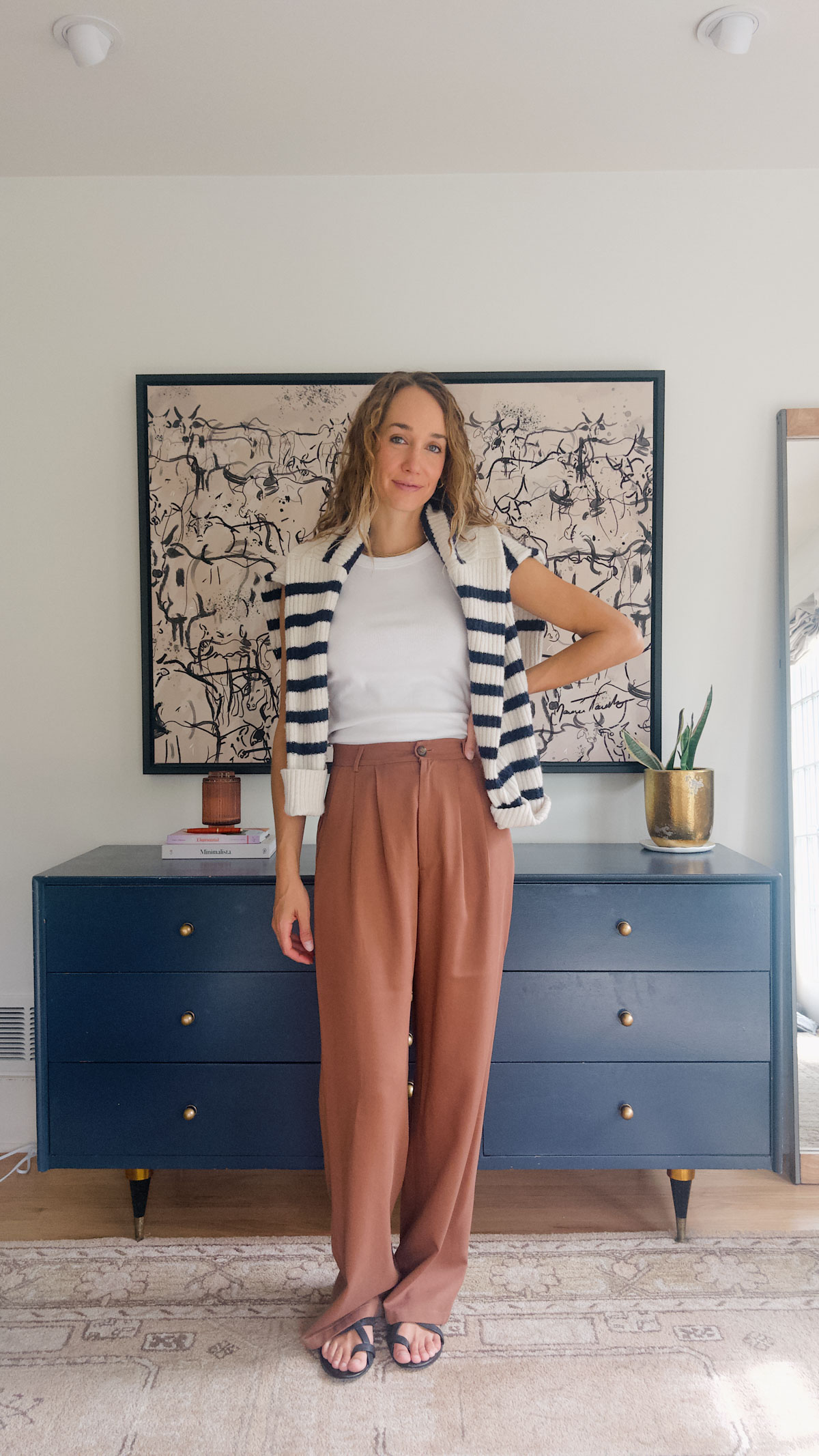 brown pants outfit spring and fall